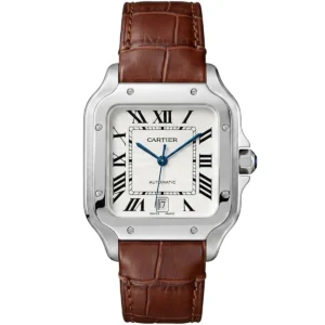 ساعة كارتييه Cartier رجالي بميناء أبيض وسير جلد بني