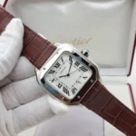 ساعة كارتييه Cartier رجالي بميناء أبيض وسير جلد بني
