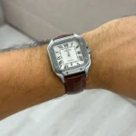 ساعة كارتييه Cartier رجالي بميناء أبيض وسير جلد بني