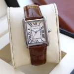 ساعة كارتييه Cartier رجالي بميناء كريمي وسير بني