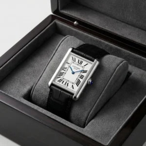 ساعة كارتييه Cartier رجالي مستطيلة بميناء أبيض