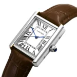 ساعة كارتير Cartier رجالي كلاسيكية بسوار جلد بني