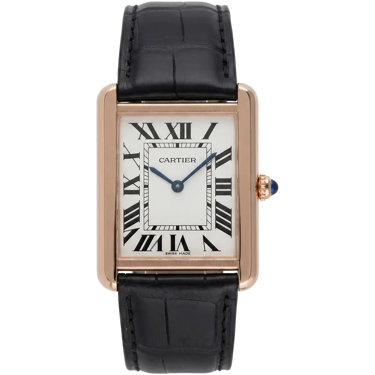 cartier-men-rose-gold-rectangular-black-leather-watch ساعة كارتييه Cartier رجالي مستطيلة بلون ذهبي