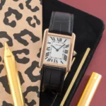 ساعة كارتييه Cartier رجالي مستطيلة بلون ذهبي