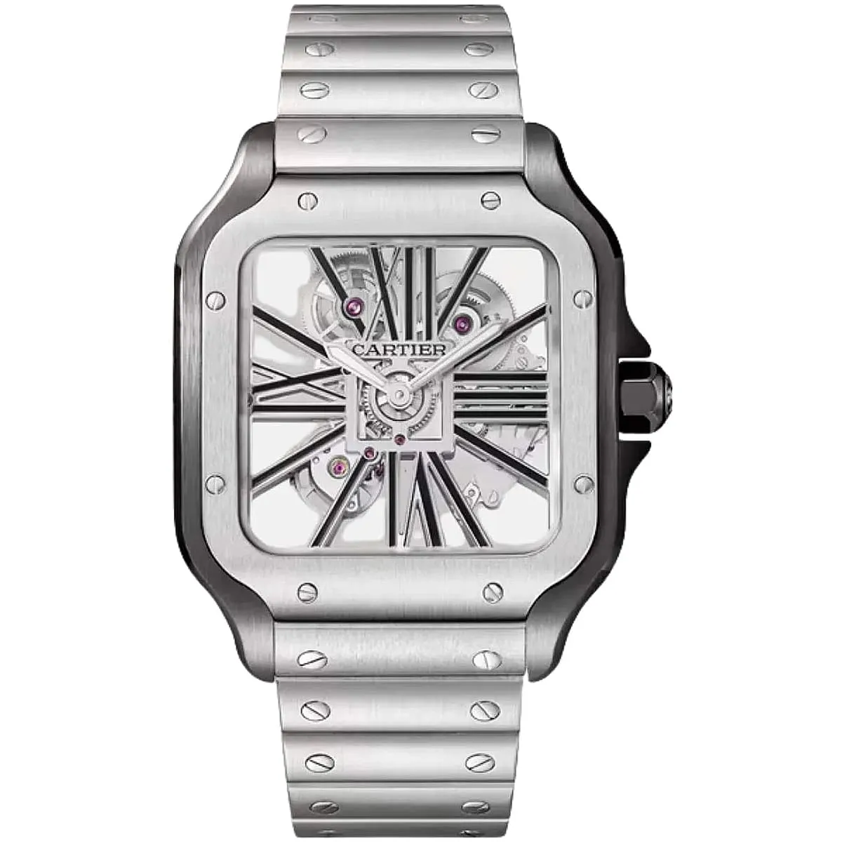 cartier-men-santos-black-dial-silver-watch ساعة كارتييه Cartier رجالي سانتوس Santos بميناء أسود