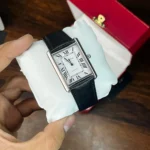 ساعة كارتييه Cartier رجالي مستطيلة بسير جلد أسود