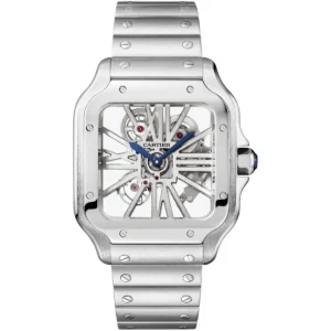 ساعة كارتييه Cartier رجالي بميناء سكيلتون وسوار فضي