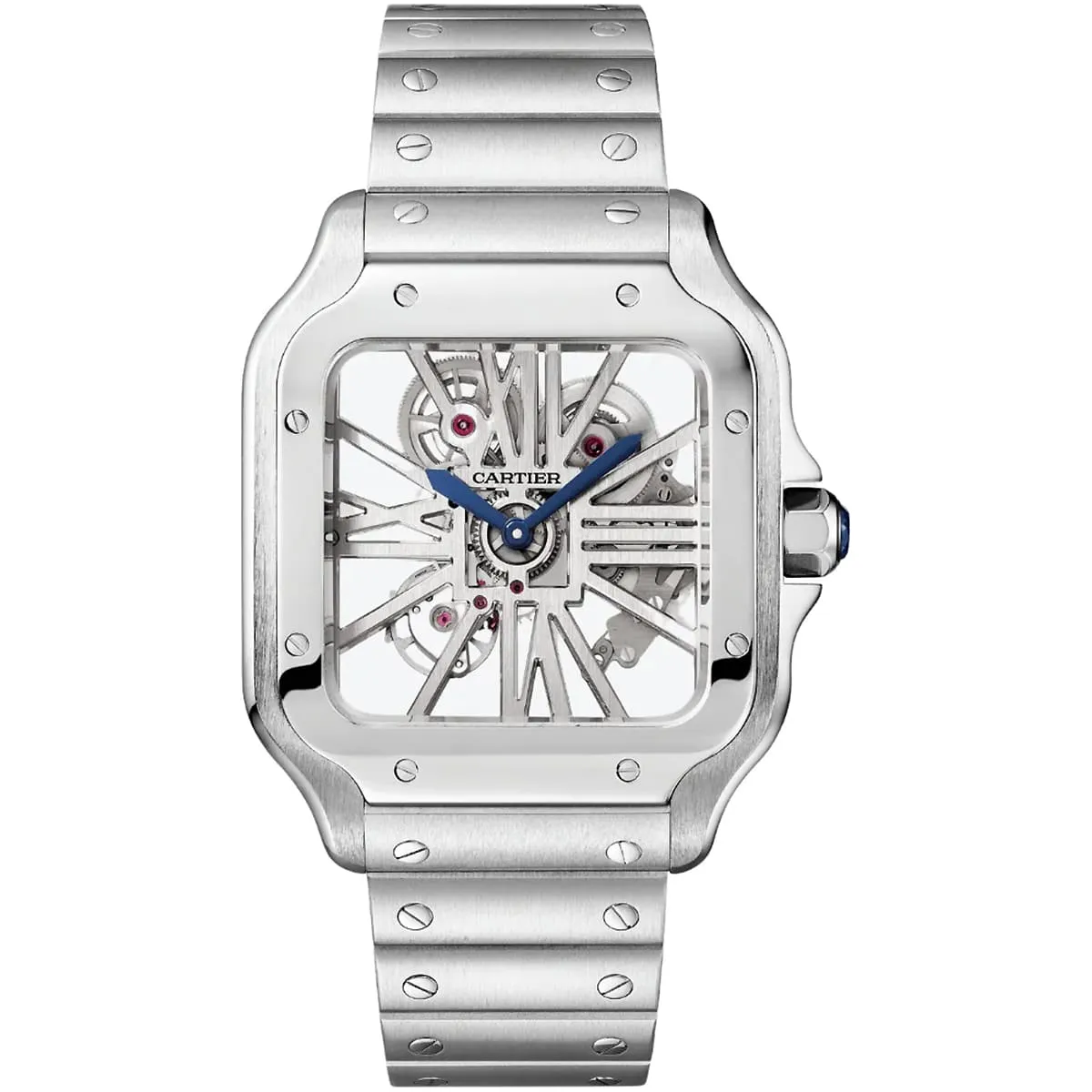 cartier-men-skeleton-dial-silver-metal-watch ساعة كارتييه Cartier رجالي بميناء سكيلتون وسوار فضي
