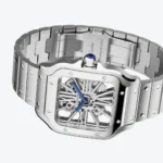 ساعة كارتييه Cartier رجالي بميناء سكيلتون وسوار فضي