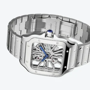 ساعة كارتييه Cartier رجالي بميناء سكيلتون وسوار فضي