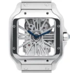 ساعة كارتييه Cartier رجالي بميناء سكيلتون وسوار فضي