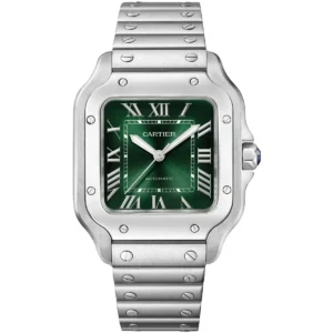 ساعة كارتييه Cartier رجالي بميناء أخضر وشكل مربع