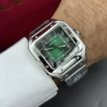 ساعة كارتييه Cartier رجالي بميناء أخضر وشكل مربع
