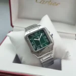 ساعة كارتييه Cartier رجالي بميناء أخضر وشكل مربع