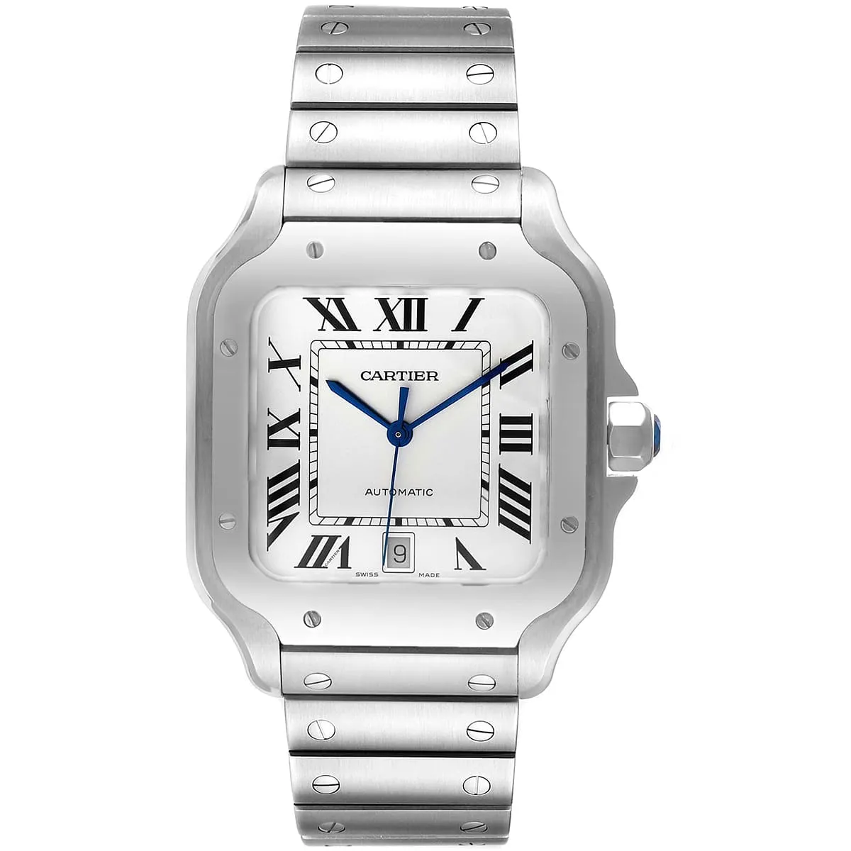 cartier-men-square-white-dial-silver-metal-watch ساعة كارتييه Cartier رجالي بميناء أبيض وشكل مربع