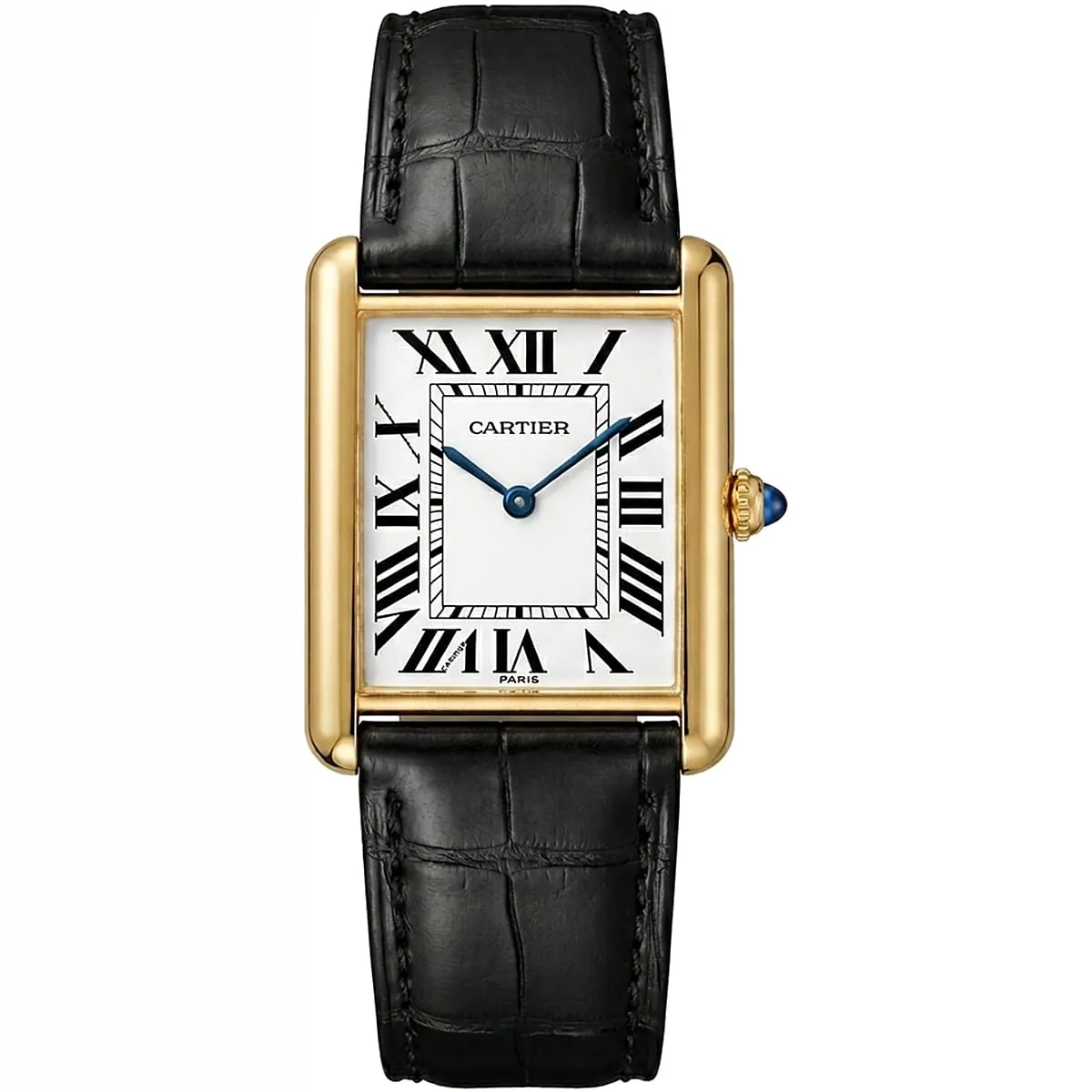 cartier-men-tank-gold-case-black-strap-watch ساعة كارتييه Cartier رجالي تانك Tank بإطار ذهبي