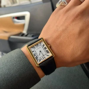 ساعة كارتييه Cartier رجالي تانك Tank بإطار ذهبي