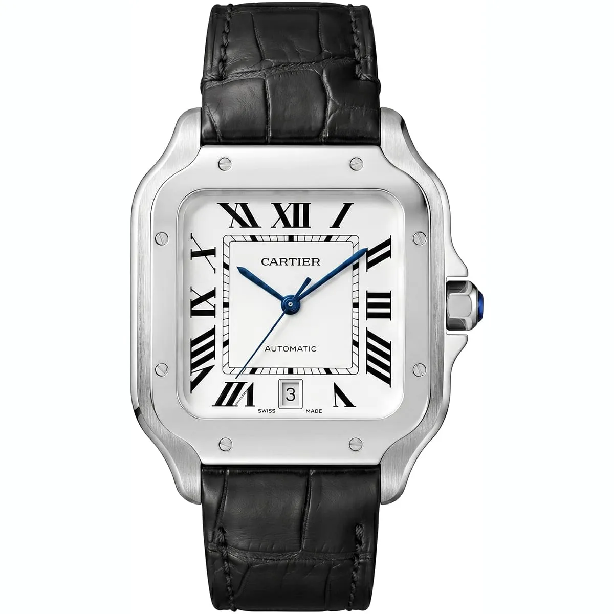 cartier-men-white-dial-leather-watch ساعة كارتييه Cartier رجالي بميناء أبيض