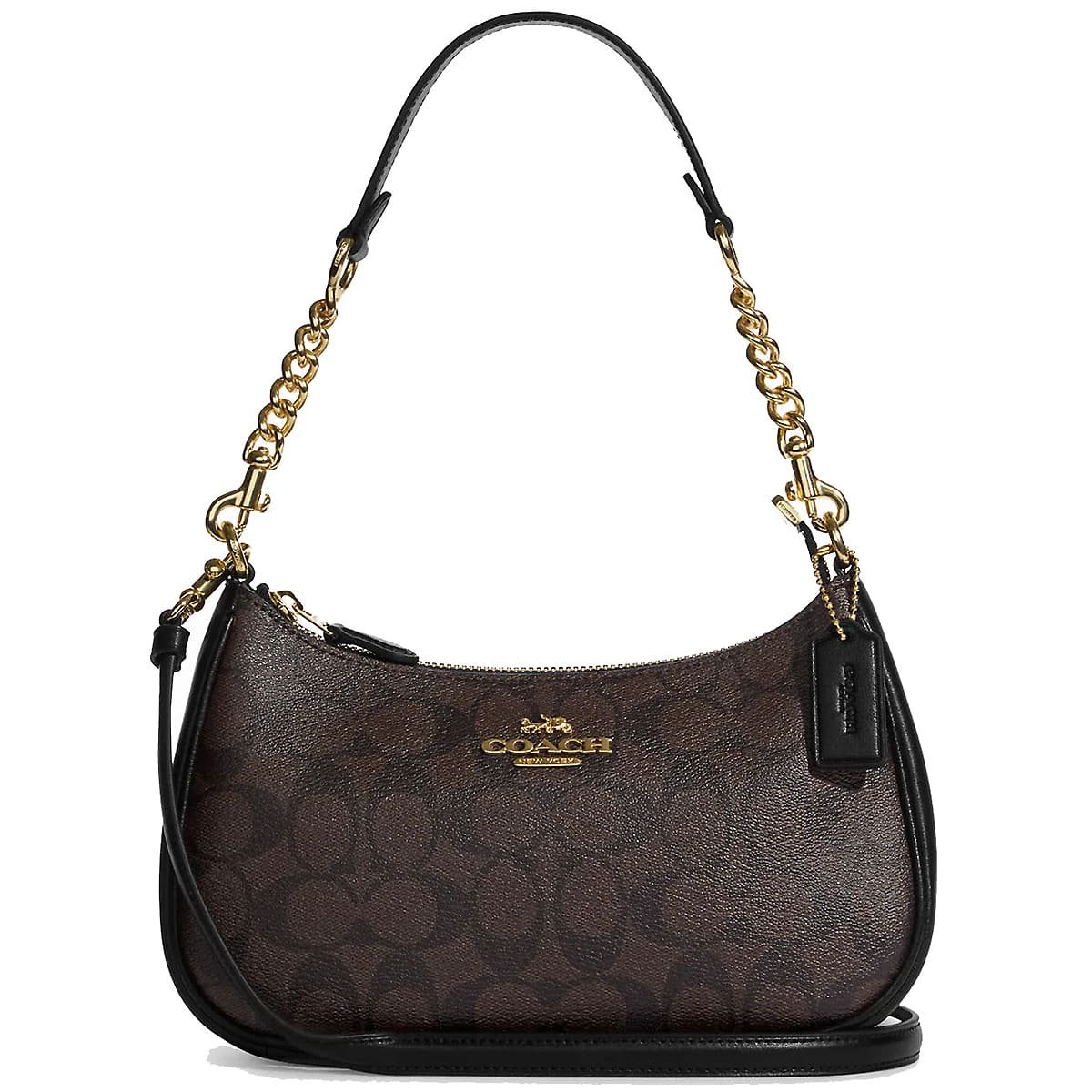 coach-gold-walnut-black-women-shoulder-bag-cv933 حقيبة كتف نسائية من كوتش ، لون ذهبي وجوزي وأسود ، موديل CV933