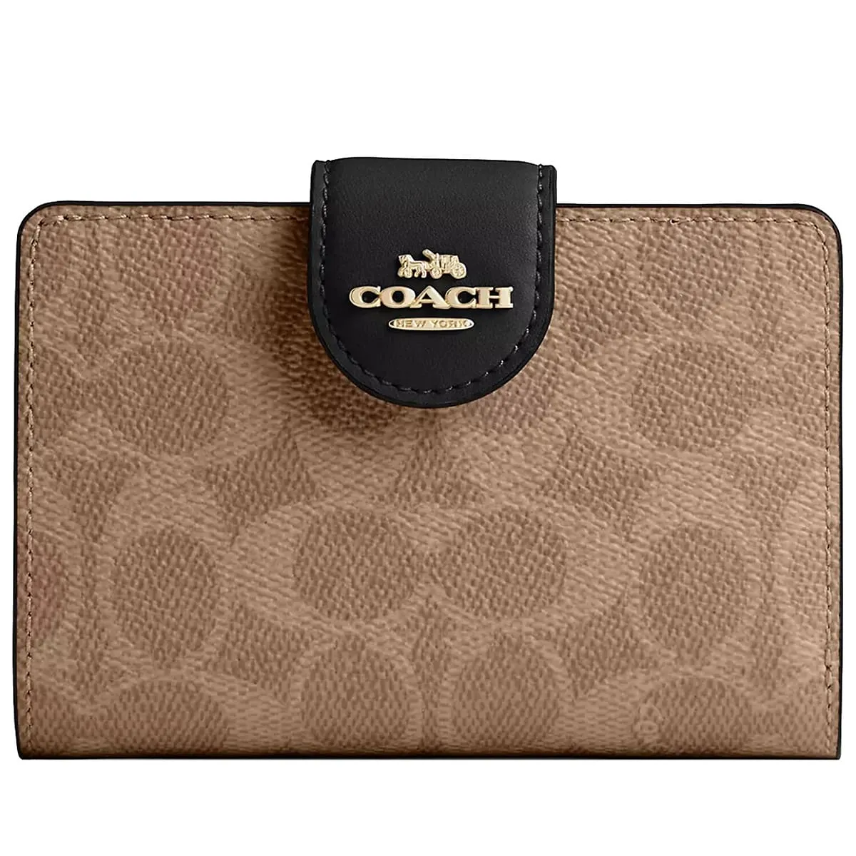 coach-women-khaki-floral-signature-canvas-medium-corner-zip-wallet-cw786 محفظة كوتش COACH حريمي سيجنتشر بنقشة الورود والأوراق CW786