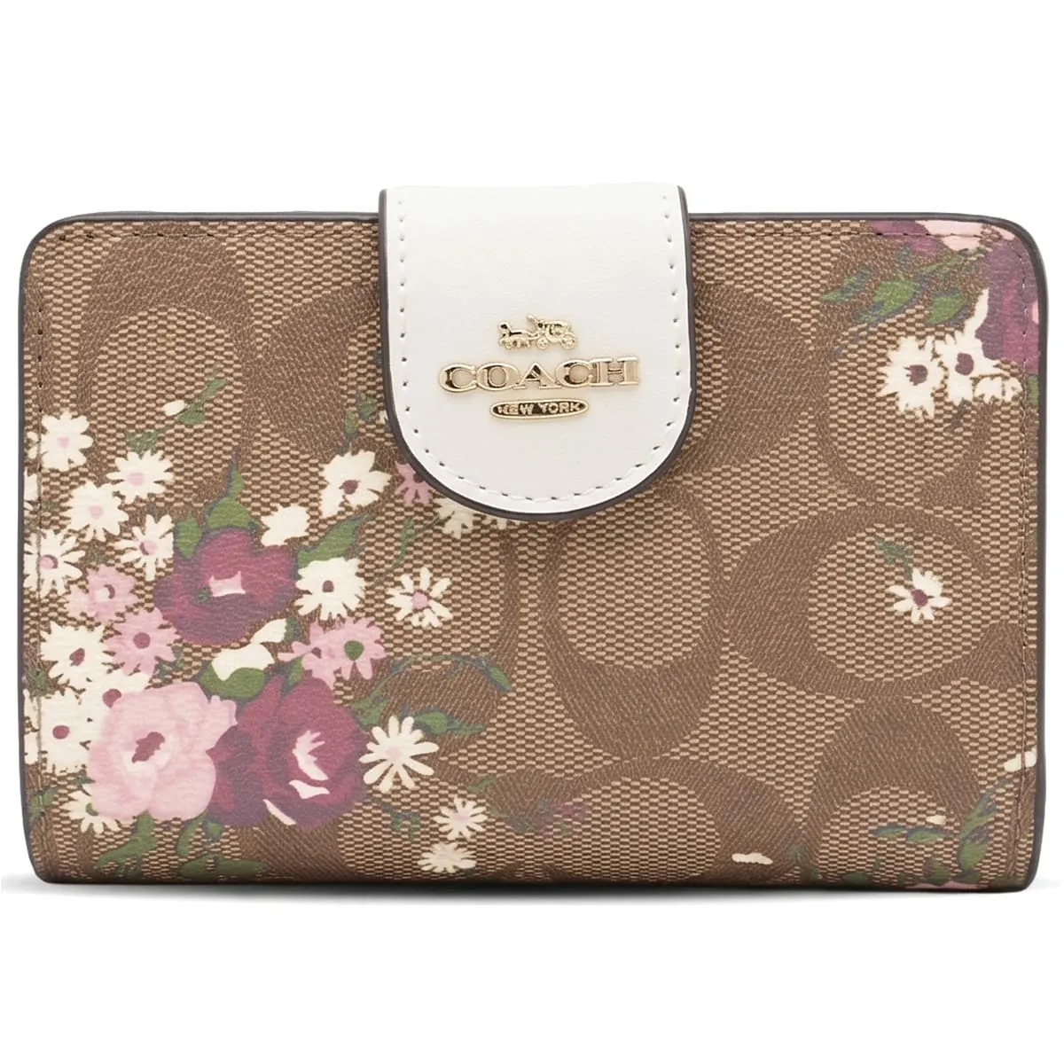 coach-women-signature-floral-print-bifold-snap-wallet-c3773 محفظة كوتش COACH حريمي سيجنتشر بنقشة الزهور موديل C3773