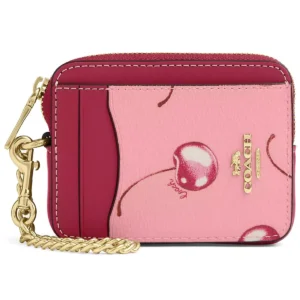 محفظة كروت كوتش COACH حريمي بسحاب ونقشة كرز CR832