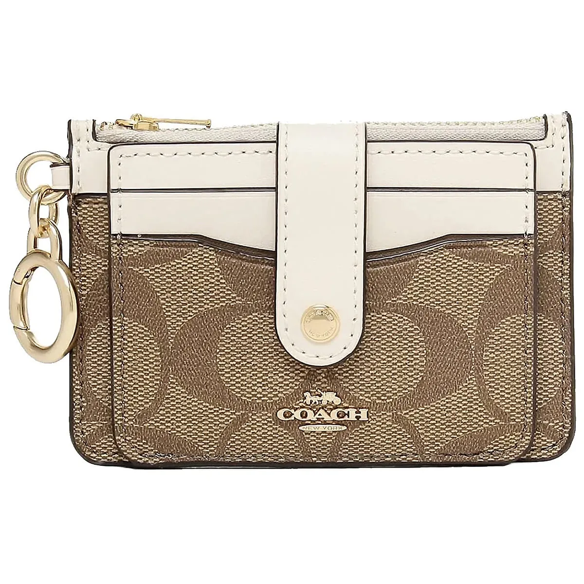 coach-womens-signature-canvas-attachment-card-case-c7398-white محفظة كروت كوتش COACH حريمي سيجنتشر بفتحة هوية C7398