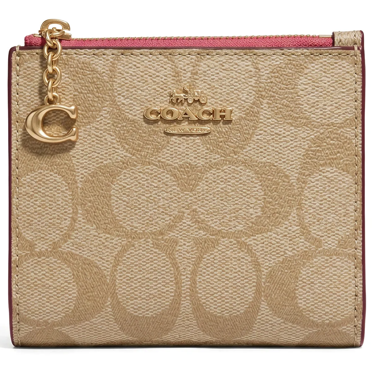 coach-womens-signature-canvas-card-holder-78002-khaki-pink محفظة كروت كوتش COACH حريمي سيجنتشر موديل 78002